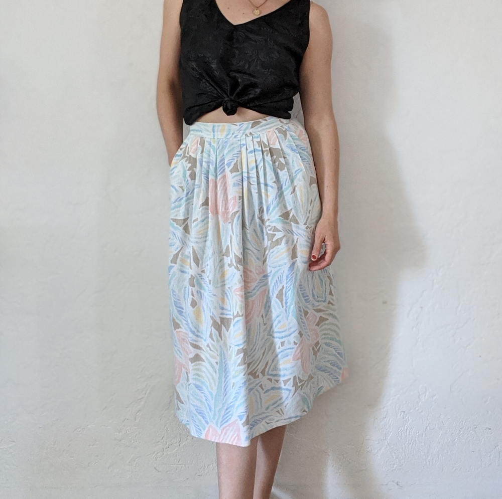 80s floral pleated skirt